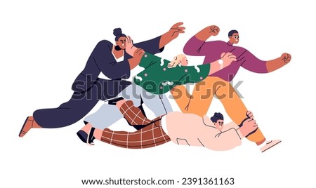Competitors, rivals fighting, competing. Fierce rivalry, unhealthy competition concept. Contestants, opponents running. Life, work race. Flat graphic vector illustration isolated on white background