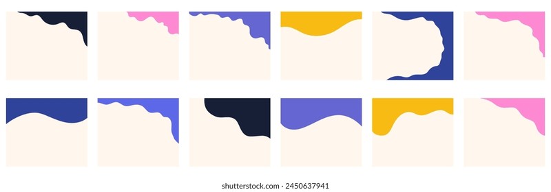 Compilation of assorted shapes suitable for square post or website headers or footers. Decorative separator for imaginative design presented in a vector flat style. 