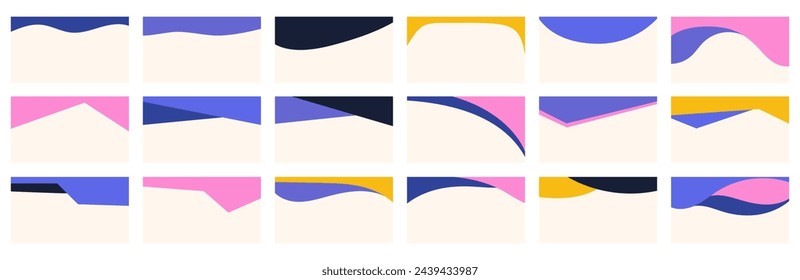 Compilation of assorted shapes suitable for web page headers or footers. Design template acting as a separator on a landing page. Heading illustrated in a flat vector style.