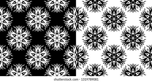 Compilation of black and white floral patterns. Set of seamless backgrounds