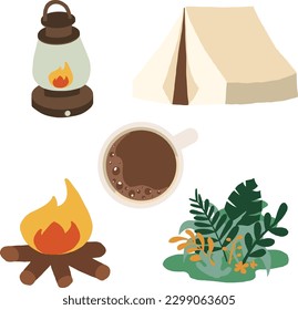 compilación de la ilustración de los iconos de camping