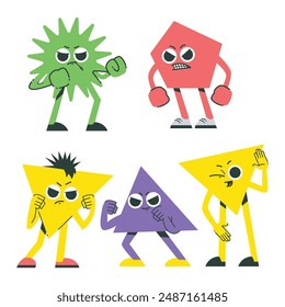 Una compilación de personajes de dibujos animados abstractos lindos en varias formas y colores
