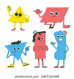 Una compilación de personajes de dibujos animados abstractos lindos en varias formas y colores