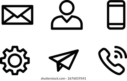 Uma compilação de ícones essenciais para comunicação e configurações que descrevem e-mail usuário Smartphone engrenagem enviar mensagem e sinais de telefone