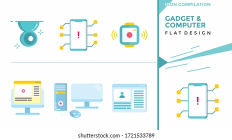 Compilation of Gadget and Computer flat design vector with simple technology design icon