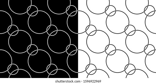 Compilation of geometric seamless backgrounds. White and black pattern with circles. Vector illustration