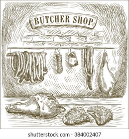 compilation of hand drawn sketches of natural meat and products made from it