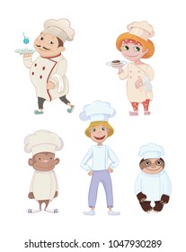 compilation Happy Chefs cartoon on a white background, vector cartoon illustration