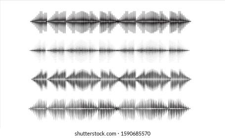 Compilation of high-frequency radio waves, audio signals and digital Music equalizer Noise recording. Isolated on a white background.