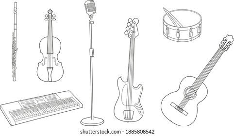 compilation of musical instruments. black-white. vector-illustration