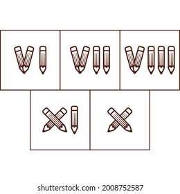 Compilation of simple pencil cartoon number six until ten black line art design vector