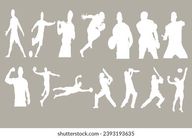 Compilation of sports celebration and sports silhouette, football, soccer, boxing, cricket, volleyball, basketball, goalkeeper