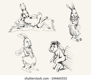 compilation of vector sketches hares in typical situations