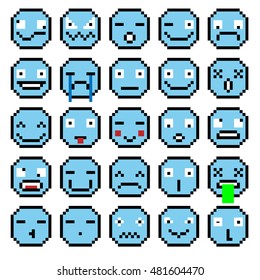 compilations of emoji smiley faces with various expressions of love in plain old style pixels second editions