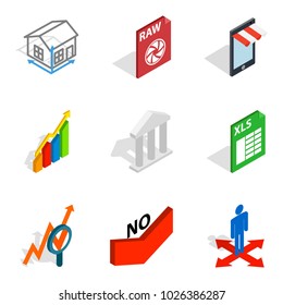 Compile the project icons set. Isometric set of 9 compile the project vector icons for web isolated on white background