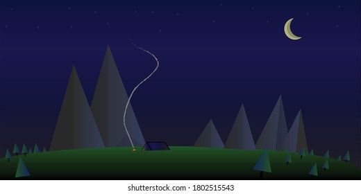 Comping at night time while cooking on camp fire,HD background wallpaper