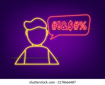 Complain or curse. Concept of parental advisory explicit content neon icon. Vector illustration.