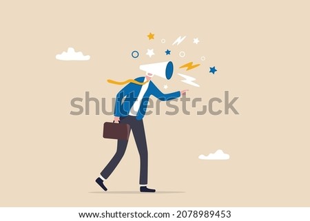 Complain on everything, blame other people, negative feedback, furious anger boss complainer or displeased manager concept, furious businessman boss megaphone head shouting complaint on everything.
