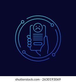 reclamação, ícone de feedback ruim com um telefone, design linear