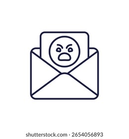 complaint, bad feedback line icon with mail and angry emoji