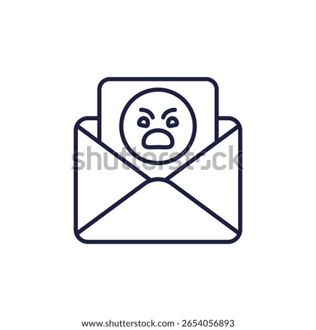 complaint, bad feedback line icon with mail and angry emoji