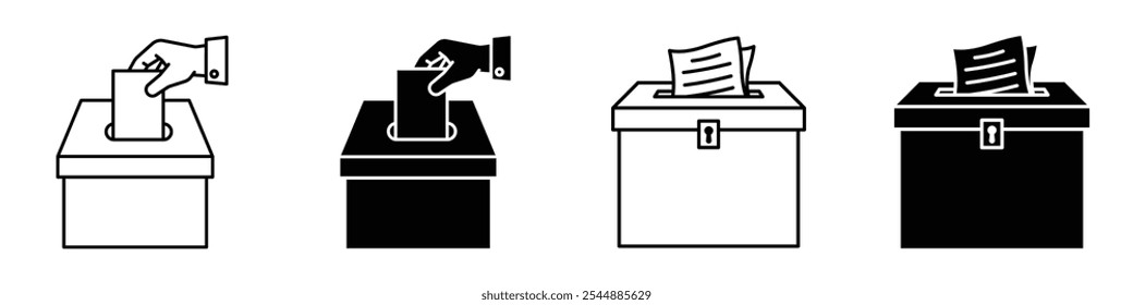 Complaint box icon collection in black and white filled and solid vector style.