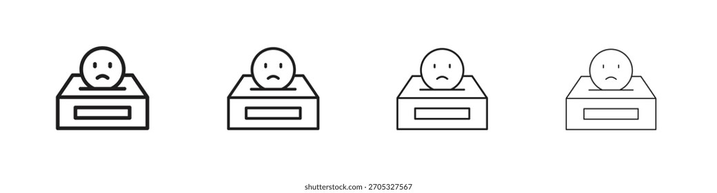 Complaint box icons in black simple line elements.