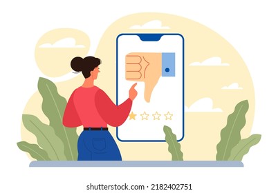 Complaint concept. Dissatisfaction of product or service, negative feedback from client. Customer experience ranking. Flat vector illustration
