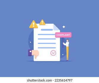 Complaint Form. negative feedback giving. Protest because unsatisied with the service. a buyer or consumer that want to make a complaint letter or denunciation. Illustration Concept Design. vector 