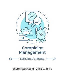 Complaint management soft blue concept icon. Customer service, quality standards. Round shape line illustration. Abstract idea. Graphic design. Easy to use in infographic, presentation