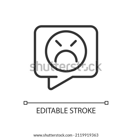 Complaint pixel perfect linear icon. Negative feedback on service. Dissatisfied customer. Thin line illustration. Contour symbol. Vector outline drawing. Editable stroke. Arial font used