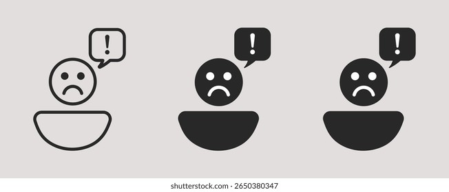 Ícones do vetor de reclamações. Ícones de comentários incorretos definidos. Conceitos de vetor de cliente irritado