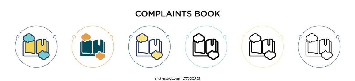 Complaints book icon in filled, thin line, outline and stroke style. Vector illustration of two colored and black complaints book vector icons designs can be used for mobile, ui, web