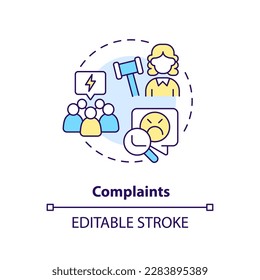 Complaints concept icon. Unsatisfied customers. Law and legal issue abstract idea thin line illustration. Isolated outline drawing. Editable stroke. Arial, Myriad Pro-Bold fonts used