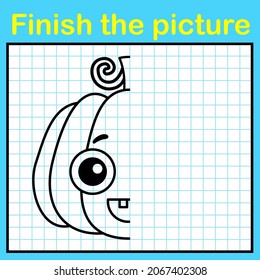 Complement the apple with a symmetrical picture and paint it. A simple drawing game for kids education
