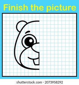 Complement beaver with a symmetrical picture and paint it. A simple drawing game for kids