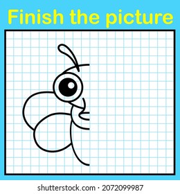 Complement the bee with a symmetrical picture and paint it. A simple drawing game for kids