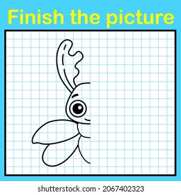 Complement the bug with a symmetrical picture and paint it. A simple drawing game for kids education