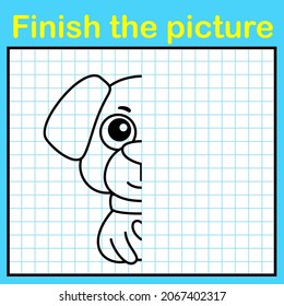 Complement the dog with a symmetrical picture and paint it. A simple drawing game for kids education