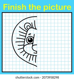 Complement lion with a symmetrical picture and paint it. A simple drawing game for kids