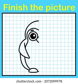Complement the penguin with a symmetrical picture and paint it. A simple drawing game for kids