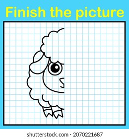 Complement the sheep with a symmetrical picture and paint it. A simple drawing game for kids