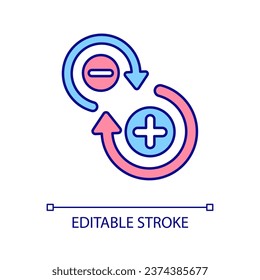 Complementary advantages and disadvantages RGB color icon. Revaluation pluses and minuses. Opositency. Isolated vector illustration. Simple filled line drawing. Editable stroke. Arial font used