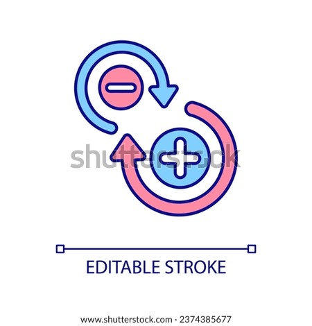 Complementary advantages and disadvantages RGB color icon. Revaluation pluses and minuses. Opositency. Isolated vector illustration. Simple filled line drawing. Editable stroke. Arial font used