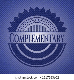 Complementary badge with jean texture. Vector Illustration. Detailed.