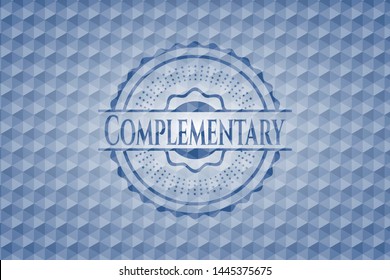Complementary blue emblem with geometric pattern background. Vector Illustration. Detailed.