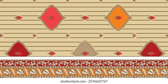 A complementary border decorative band or border, often in a contrasting color, adds balance and enhances the overall composition.