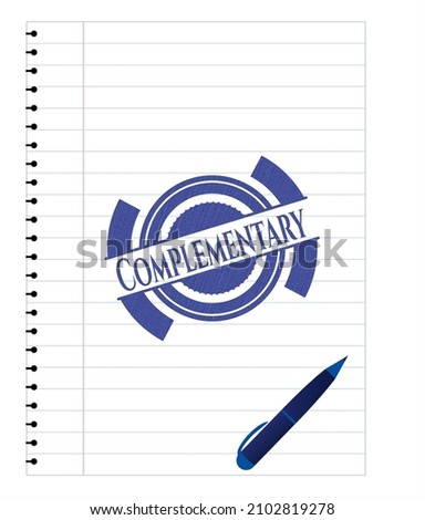 Complementary pen emblem. Blue ink. Vector Illustration. Detailed. 