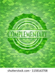 Complementary realistic green emblem. Mosaic background