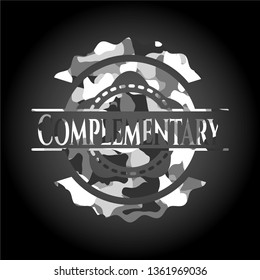 Complementary written on a grey camouflage texture